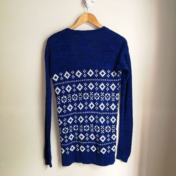 HOLLISTER Navy Blue & White Fair Isles Cotton Knitted Sweater Extra-Small - Picture 15 of 15